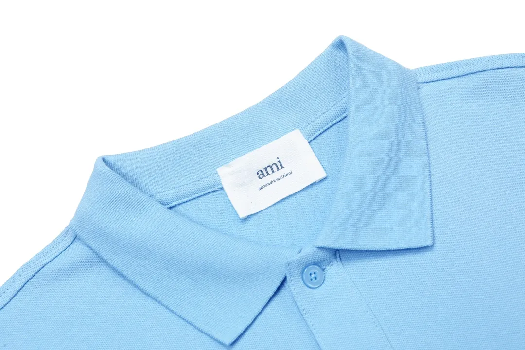 🅿️190 ami 2025 new love embroidered logo couple style casual polo shirt ·Customized pique cotton fabric ·Imported Tajima machine embroidery technology ·Collar label, hangtag, main mark and three labels complete Color: sky blue Size: M-XXXL
