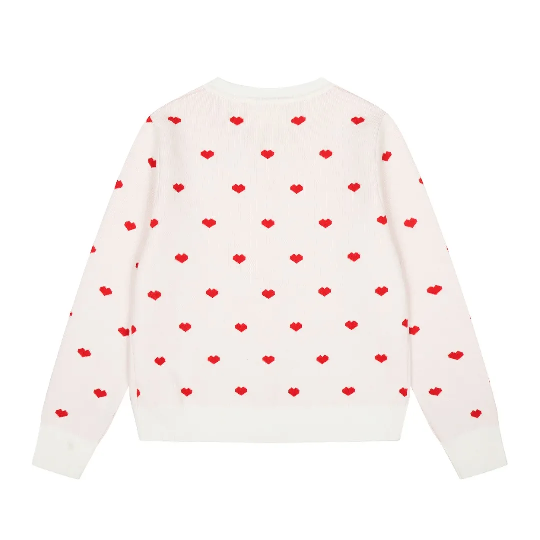 Ami/Ami's new jacquard love-printed goddess style must-have autumn and winter knitted cardigan small jacket Size: S-XL Color: White red heart Black red heart Red white heart Milky apricot purple heart Navy blue white heart Pink red heart