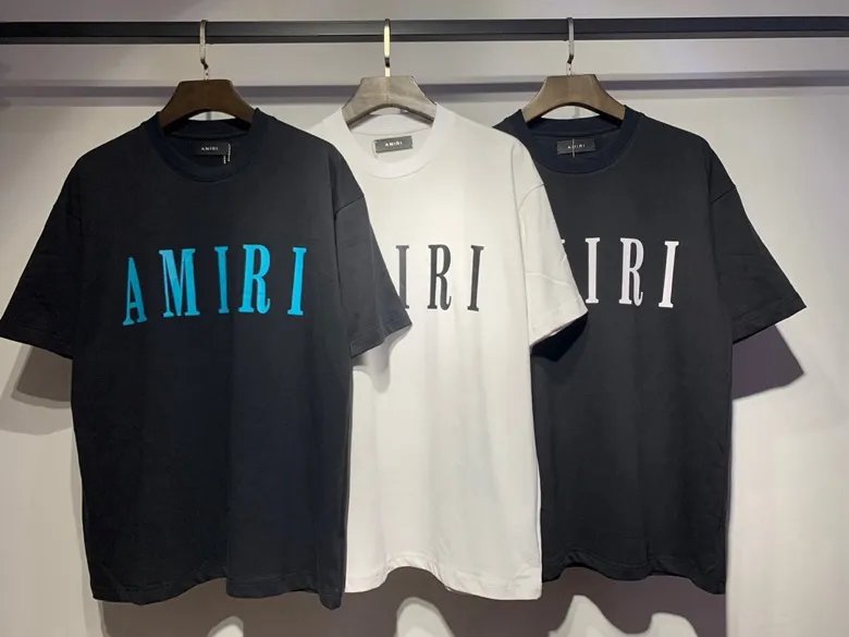 Model 661 P114 AMIRI real shot, black printed with blue letters, hanging S. M. L. XL