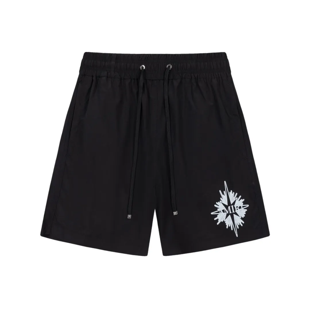 DK020#P220, AMIRI printed logo, cool and skin-friendly casual sports beach pants, color: black, green, size: S M L XL