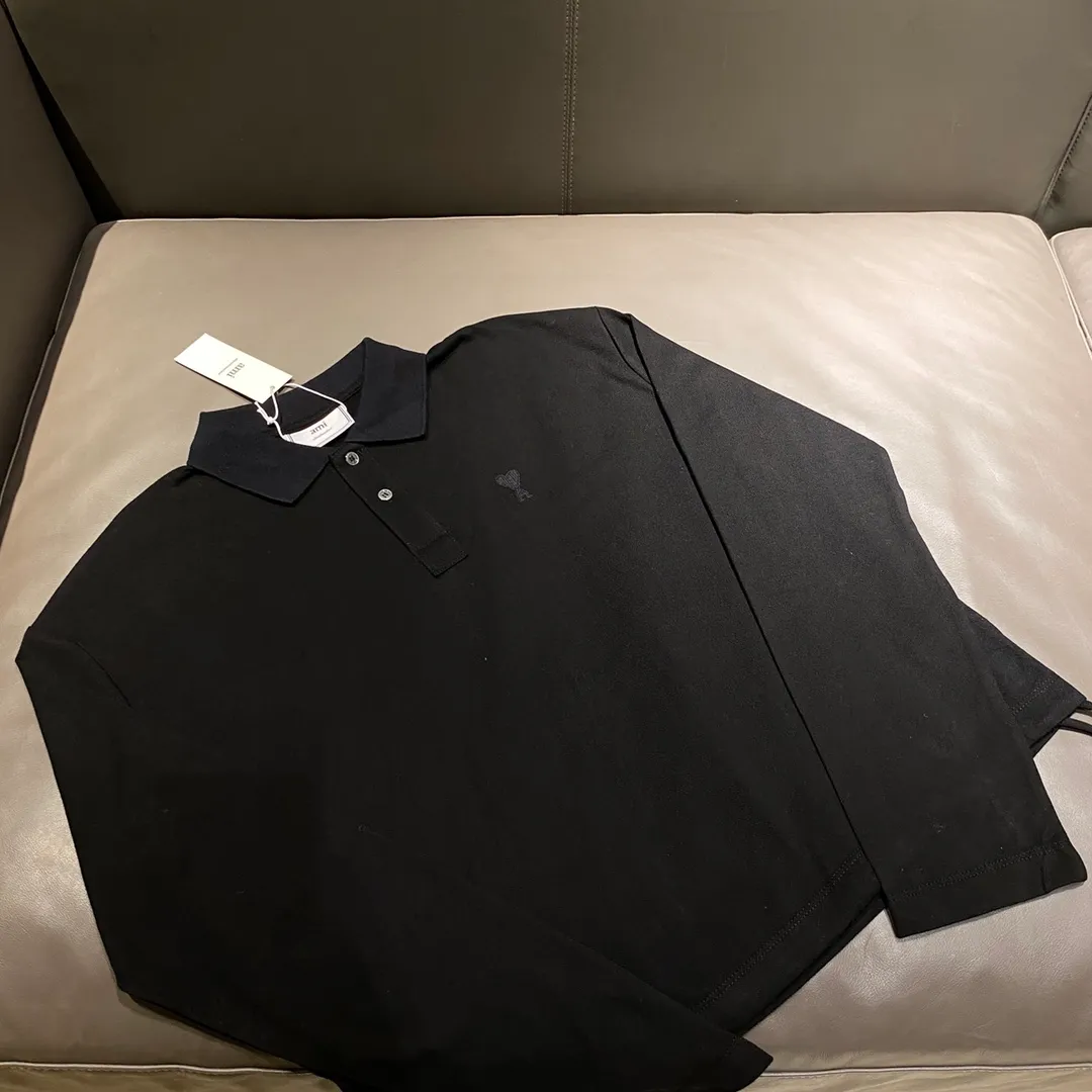 🅿️250 AMI Amy 24AW Heart♥️A small love logo embroidery, Japanese three-dimensional embroidery, spring and autumn long-sleeved super handsome POLO shirt, same style for men and women smlxl