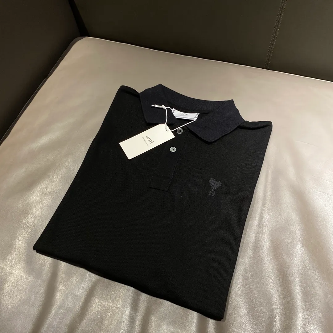 🅿️250 AMI Amy 24AW Heart♥️A small love logo embroidery, Japanese three-dimensional embroidery, spring and autumn long-sleeved super handsome POLO shirt, same style for men and women smlxl