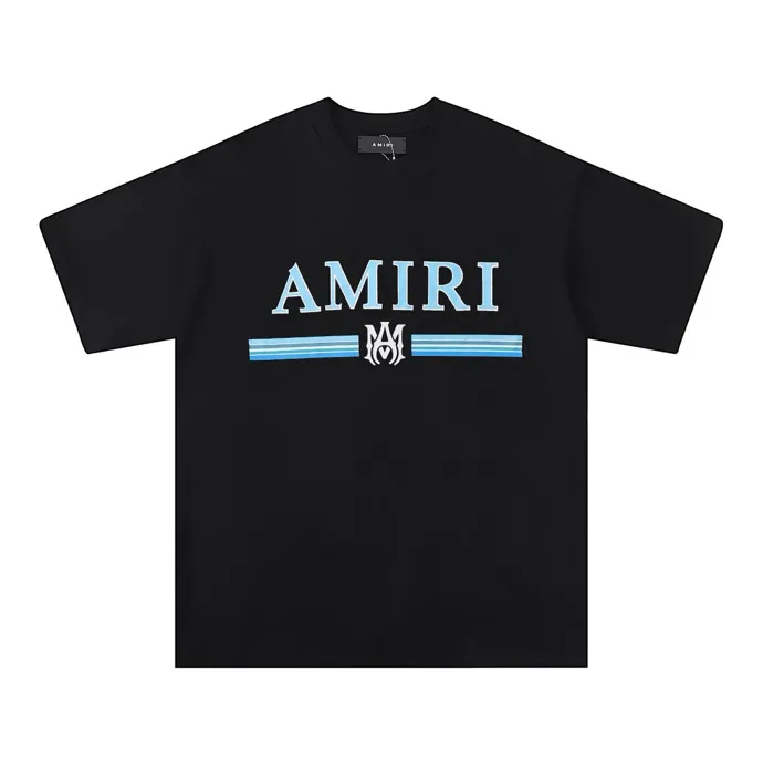 Style number: 687 P120 Fabric: 260g double yarn AMIRI 2025 spring and summer new logo round neck T-shirt high street unisex style loose classic letter short sleeves Color: White Black Size: S M L XL