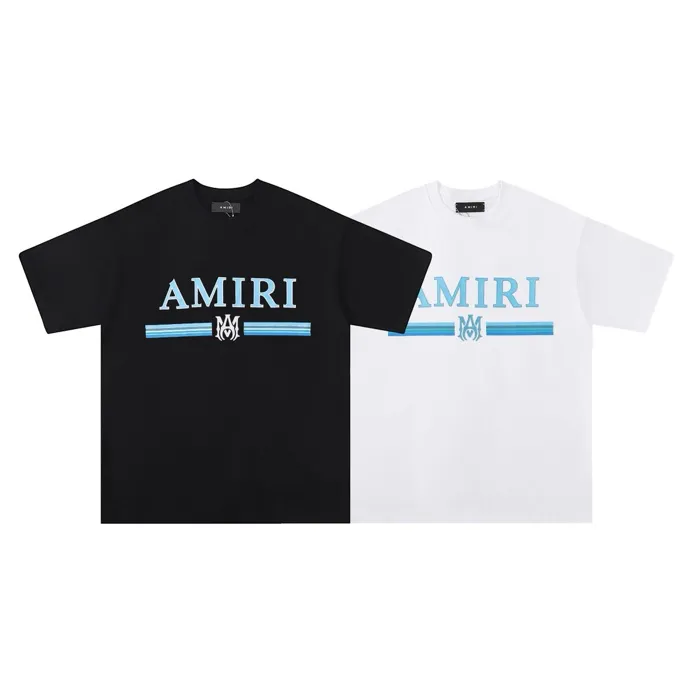 Style number: 687 P120 Fabric: 260g double yarn AMIRI 2025 spring and summer new logo round neck T-shirt high street unisex style loose classic letter short sleeves Color: White Black Size: S M L XL