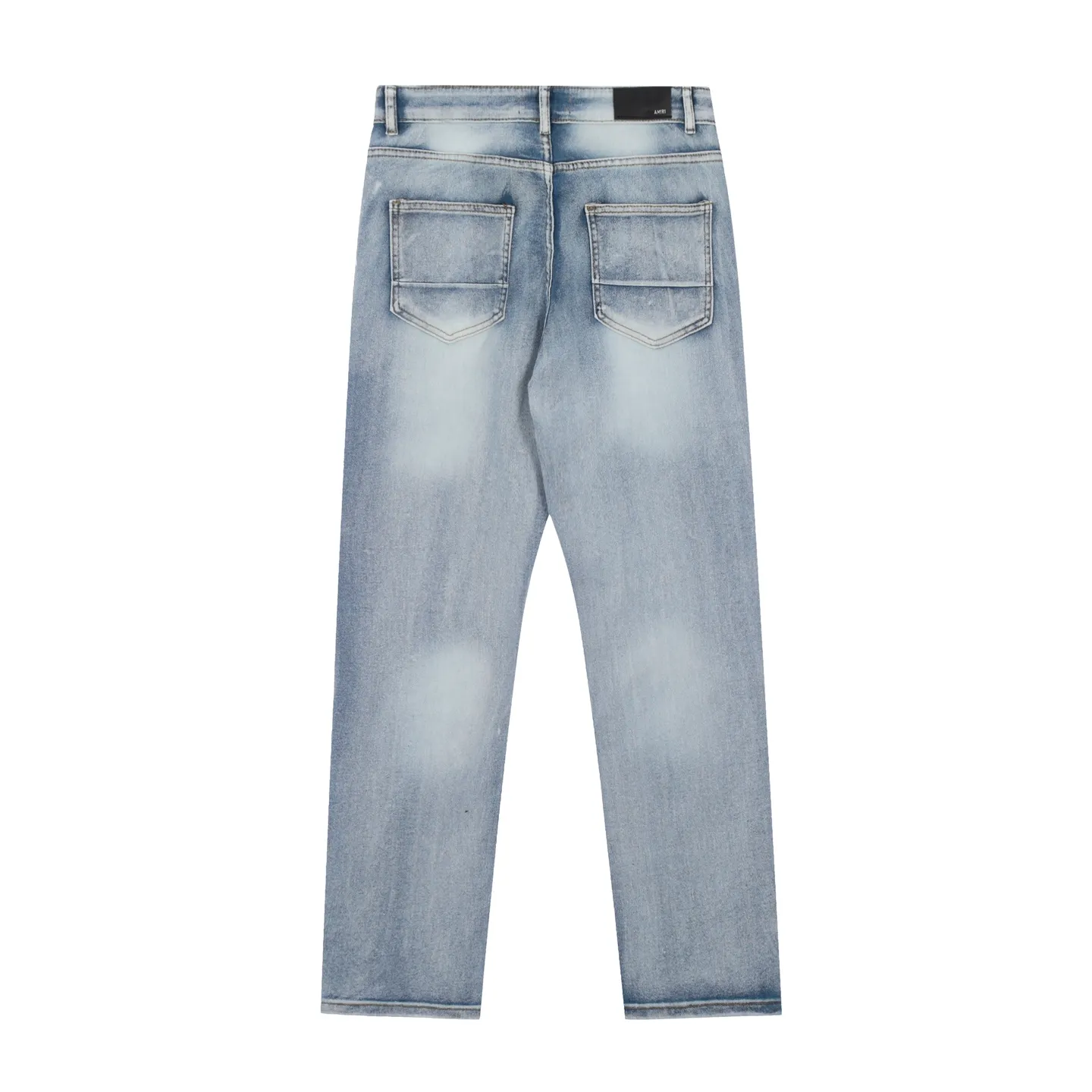 #M40 P168💰 Amiri classic embroidered patched leather ripped letter jeans, slim fit jeans, produced by a major washed factory, full of high-end feel, partially destroyed knee design with leather patch design, has been used as a facade design, leather waist nameplate, the focus of this style is not on the washing, but on the destroyed shape and version. The secret lies in the craftsmanship of the master. The cost of post-processing, grinding, cutting, etc. is far beyond the cost of assembly line products. Color: Picture color Size: 30-32-34-36