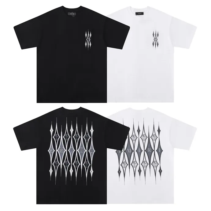 Style number: 676 P120 Fabric: 260g double yarn AMIRI 2025 spring and summer new logo round neck T-shirt high street unisex style loose classic letter short sleeves Color: white black Size: S M L XL