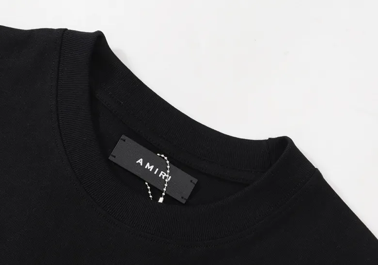 Style number: 676 P120 Fabric: 260g double yarn AMIRI 2025 spring and summer new logo round neck T-shirt high street unisex style loose classic letter short sleeves Color: white black Size: S M L XL