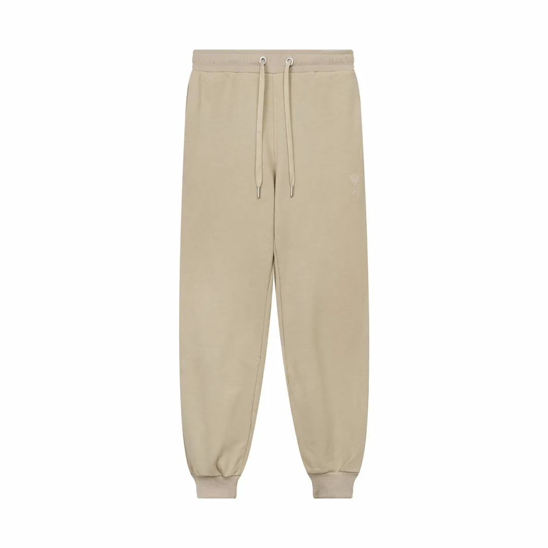 CY510# Ami Paris 2023 new medium love towel embroidered spring and summer new red love sports casual trousers drawstring sweatpants Customized 400g pure cotton fabric, same style for men and women Color: black white candy pink sky blue floral gray vanilla apricot Baolan Size: S-XL