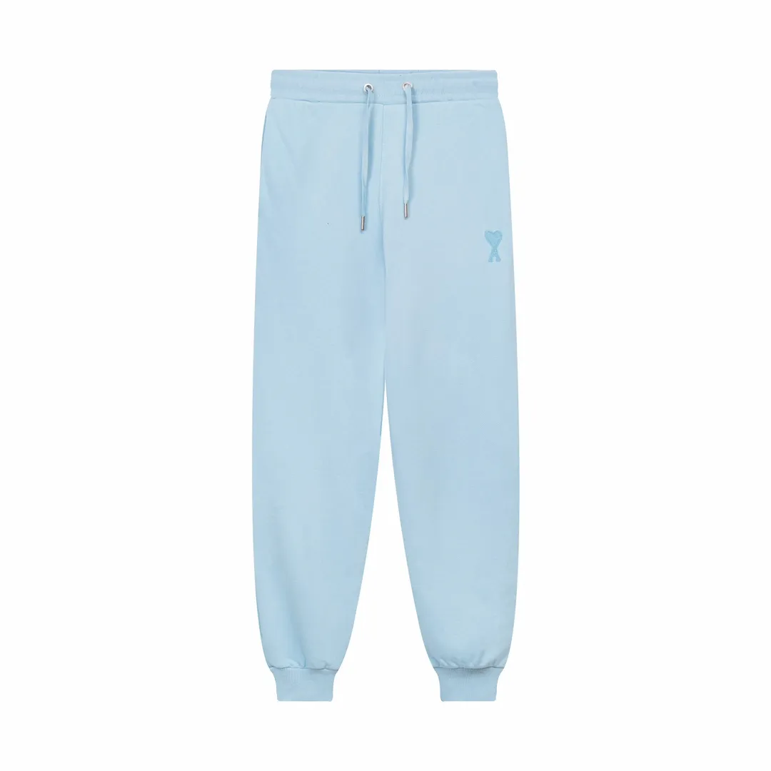 CY510# Ami Paris 2023 new medium love towel embroidered spring and summer new red love sports casual trousers drawstring sweatpants Customized 400g pure cotton fabric, same style for men and women Color: black white candy pink sky blue floral gray vanilla apricot Baolan Size: S-XL