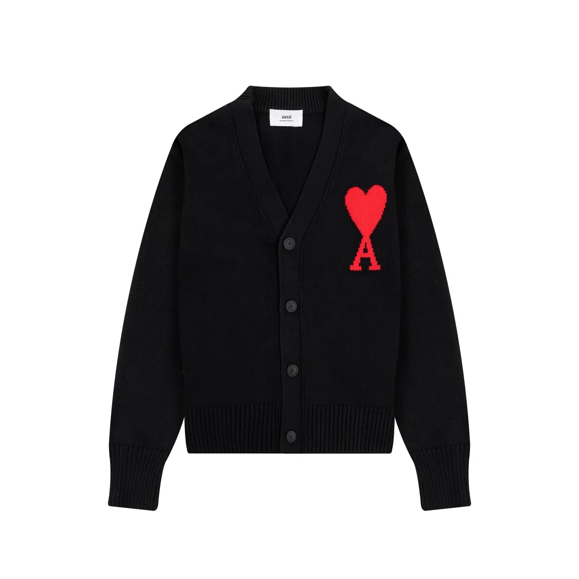 CYA28# 2022 spring and summer new Ami de Coeur macaron love jacquard cardigan sweater for men and women. Color: black, white, light pink, light green, apricot. Size: S-XL