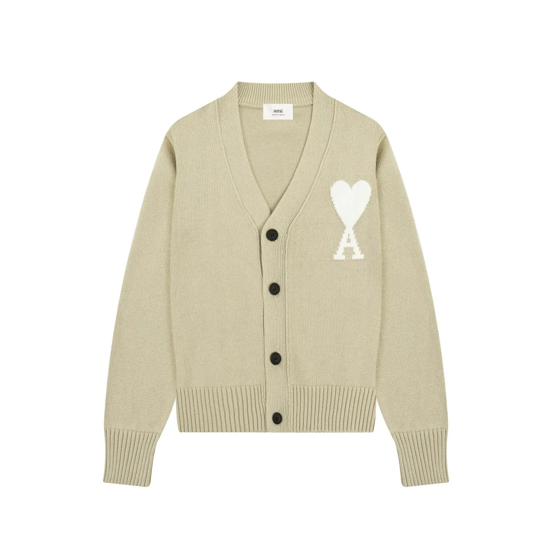 CYA28# 2022 spring and summer new Ami de Coeur macaron love jacquard cardigan sweater for men and women. Color: black, white, light pink, light green, apricot. Size: S-XL