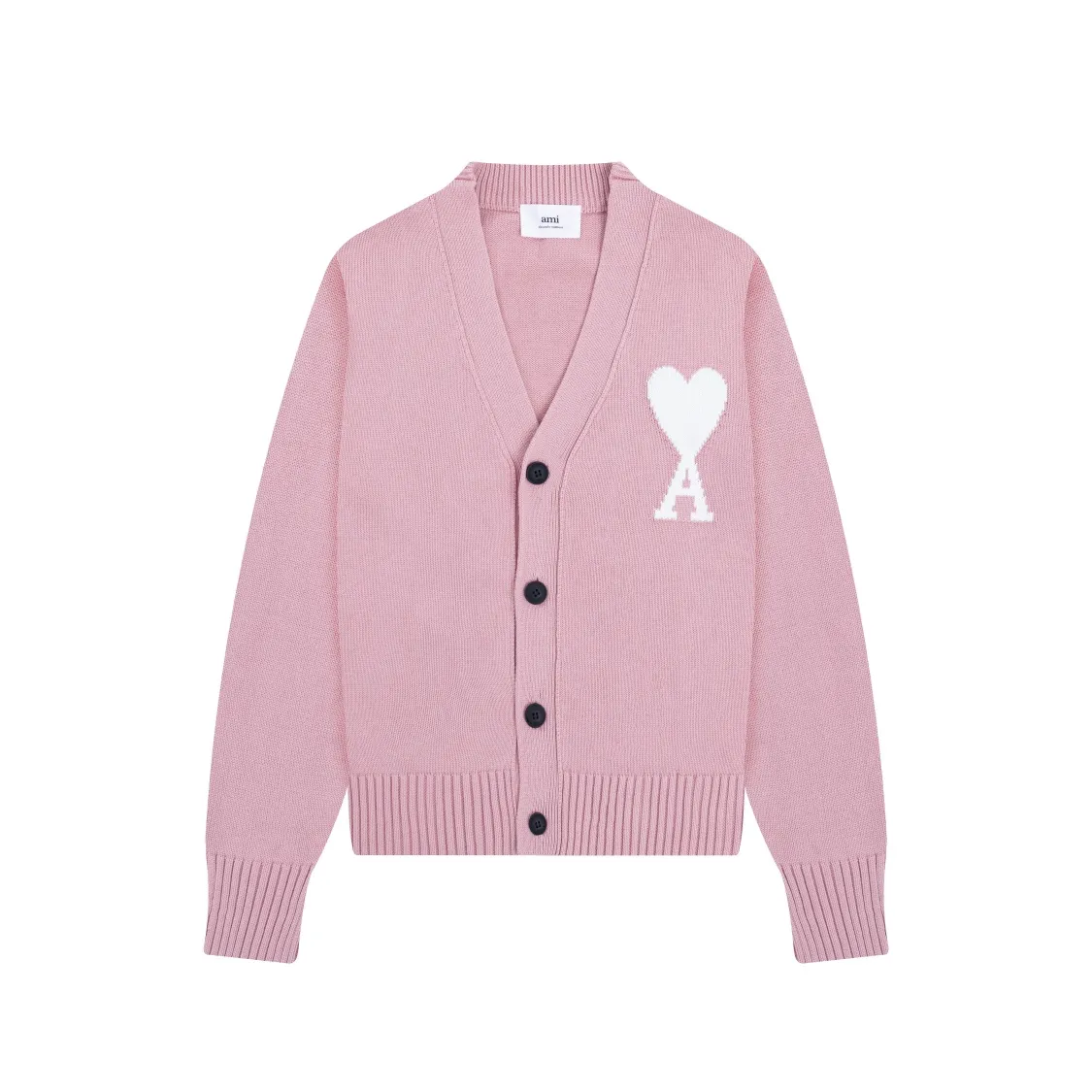 CYA28# 2022 spring and summer new Ami de Coeur macaron love jacquard cardigan sweater for men and women. Color: black, white, light pink, light green, apricot. Size: S-XL