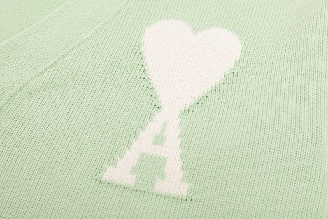 CYA28# 2022 spring and summer new Ami de Coeur macaron love jacquard cardigan sweater for men and women. Color: black, white, light pink, light green, apricot. Size: S-XL