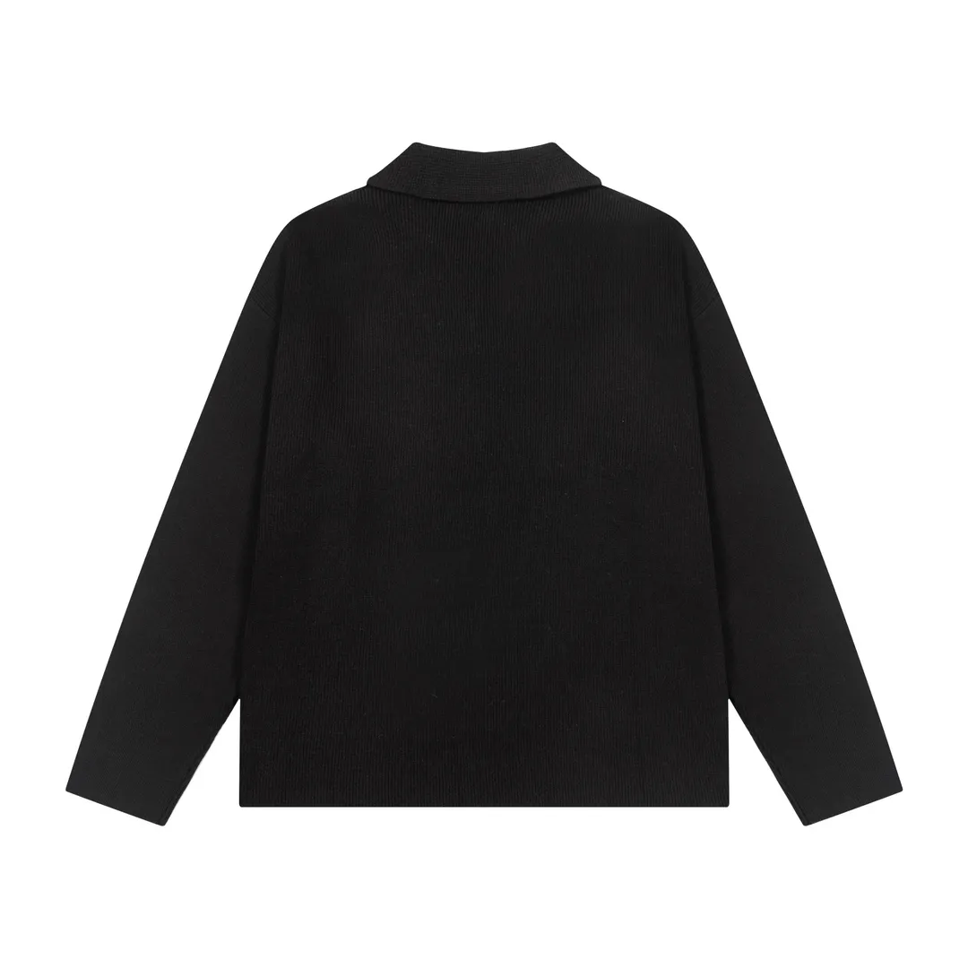8156# Ami Paris2024 new autumn and winter small love embroidered wool Ami De Coeur polo collar pullover sweater for men and women. Color: black white. Size S-XL