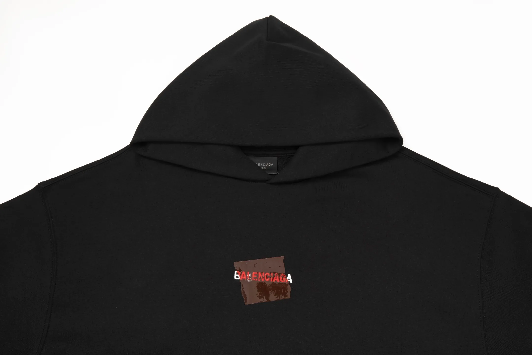 🅿️290 7201# Detailed picture Top version [[BALENCIA*GA] official website quality Paris new front and back letter LOGO embroidered tape taped hooded sweatshirt OS version Loose dropped shoulders Unisex style Fabric: 480g 100% cotton terry Davidson Technique: Front and back embroidery Taping Garment washing Shape fixation Color: Black Blue Size: XS S M L