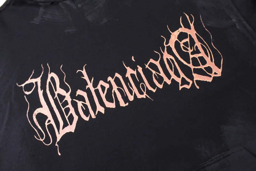 🅿️340 detailed pictures [Top version. Official website quality] BALENCI*GA/Paris. 2024 latest Sanskrit letter LOGO hand-painted graffiti washed and worn hooded sweatshirt. Brick cabinet synchronization. ⚠️Difference in market currency. YB development. Worn. Hand-painted consistent with ZP,‼ ️The fabric is made of Paris ZP custom-woven and dyed cotton terry sweatshirt. The weight is 450 grams. The cloth surface is clean. The cloth pattern is clear, soft and comfortable. The threads are dyed with no color difference. The printing process is extremely complex, and the garments are hand-painted, worn, and distressed, and the process is extremely heavy. Comparisons welcome. The version adopts OS loose shoulder design. Same style for men and women. Code: BL238007 Color: black blue Size: XS S M L