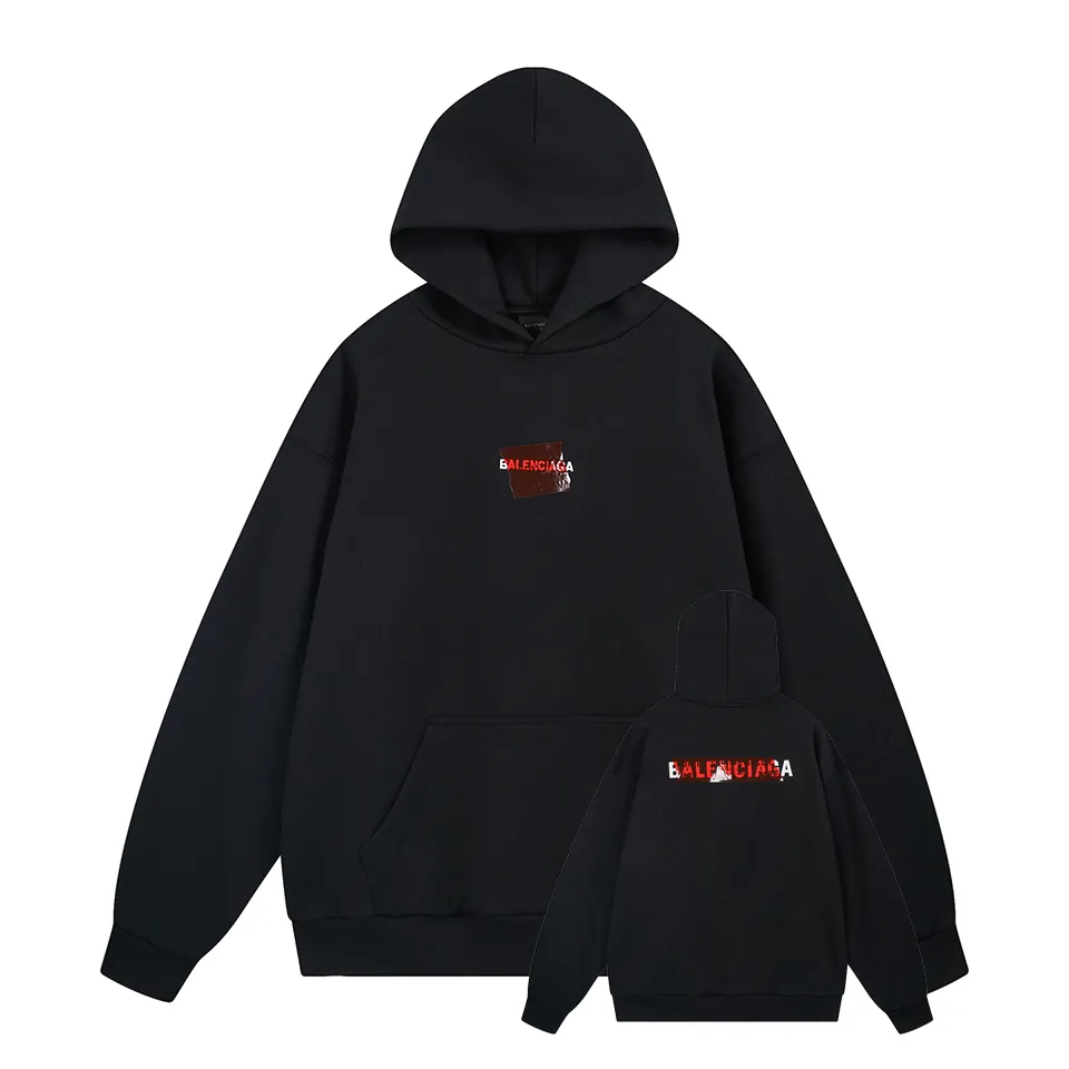 🅿️350 - BALENCI*GA Paris' latest autumn and winter embroidered tape-laminated hooded long-sleeved sweatshirt. The front letters are imported Tajima embroidery machine. The tape is embossed with imported transparent glue. The letters are clear. The effect is three-dimensional. Exclusively woven and dyed 460g fabric. Threads are dyed in the same vat with zero color difference. Brick cabinet synchronization. Welcome to compare. Same style for men and women -Color: Black -SIZE: Xs S M L Style No. 8963#