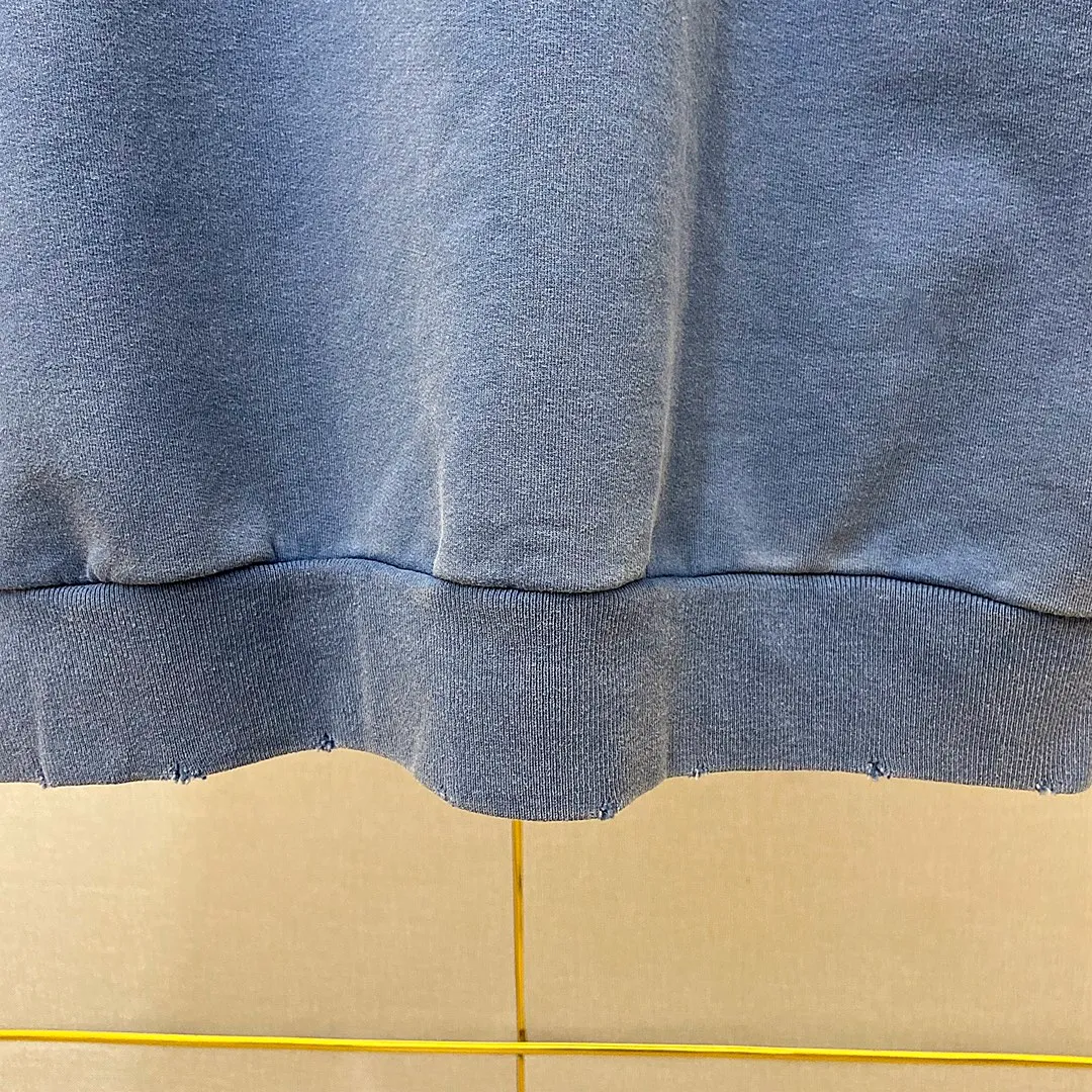 🅿️330 7153# Actual pictures Top version [BALENCIA*GA] Official website quality Paris's new yellow tape series hooded sweatshirt OS version Loose dropped shoulders Unisex style Fabric: 480g 100% cotton terry sweatshirt Technology: Front and back digital direct printing Garment wash Worn Old Shape Solid color Color: Washed black Gray blue Washed blue Size: XS S M L