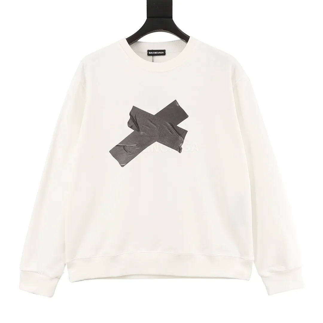 🅿️500 Balenciaga 25FW tape printed round neck sweatshirt, 480g high-grade combed cotton fabric, counter collar label, purchasing grade white thick plate hang tag, original hanging grain, three-dimensional foam printing on the front and back, strong layering, same style for men and women, couple style, oversize version, loose size: S-XL