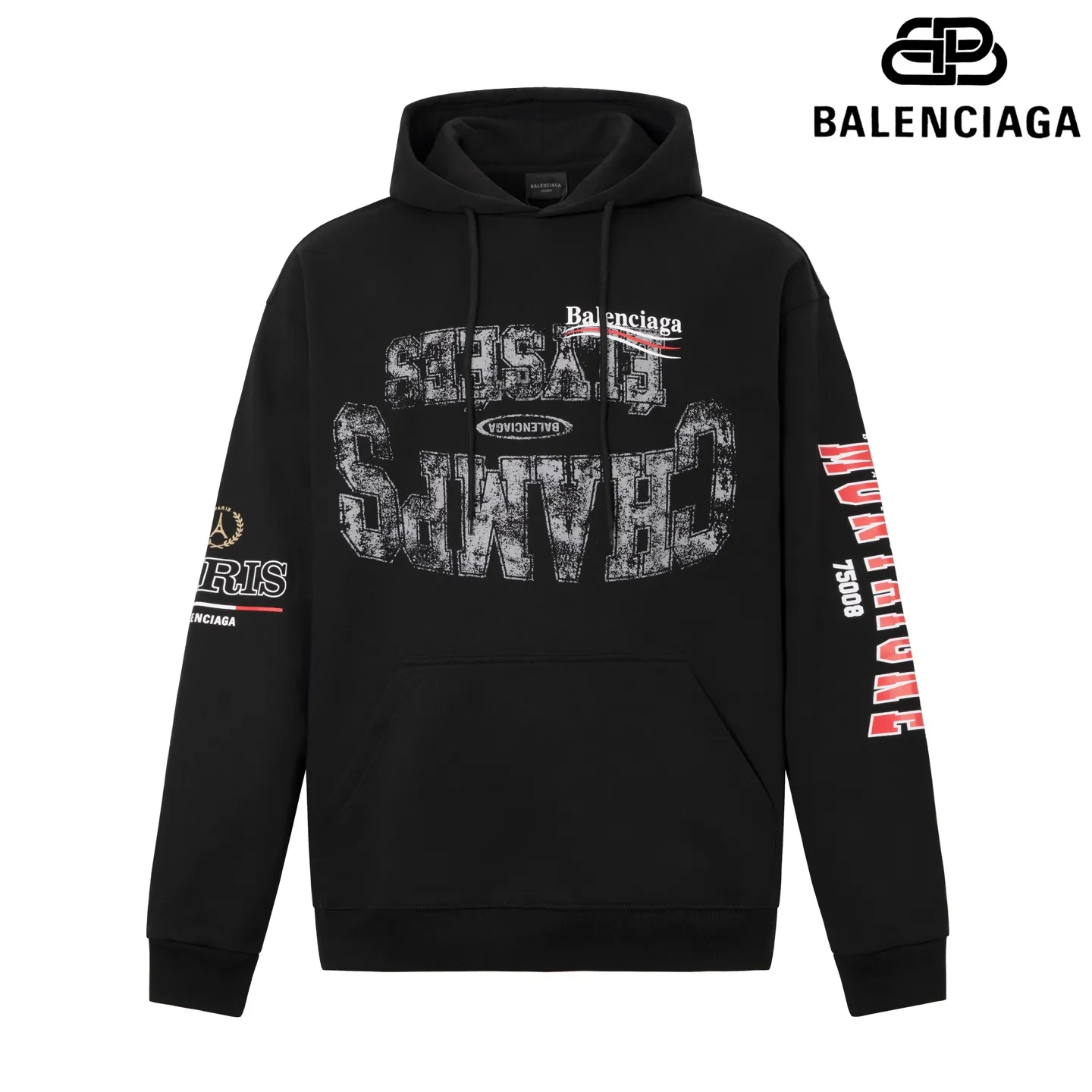 🅿️300 7206# Detailed picture Top version [[BALENCIA*GA] Official website quality Paris new Balenciaxx art multi-branded hooded sweatshirt OS version Loose dropped shoulders Unisex style Fabric: 480g 100% cotton terry Davidson Technique: Front and back panels left and right sleeve printing Garment wash Shape solid color Color: Black White Size: XS S M L