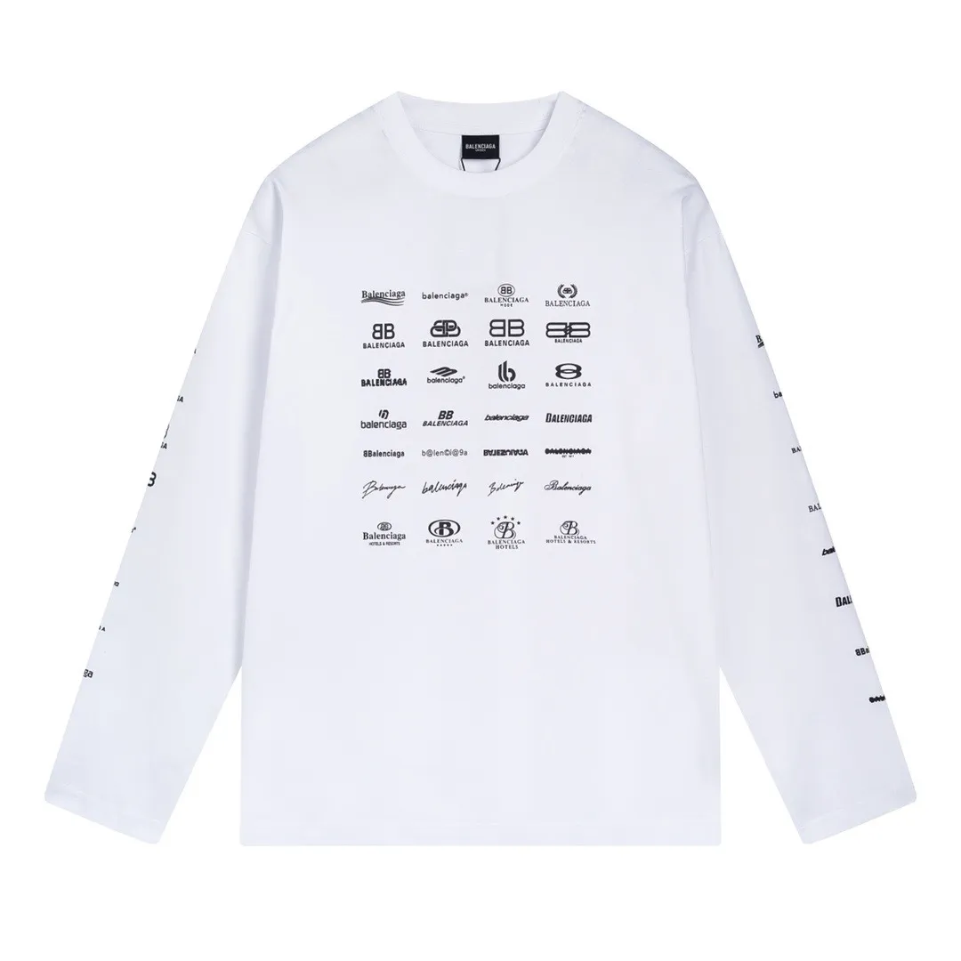 🅿️200 real photos [Top version. Official website quality] BALENCI*GA/Paris BALENCI*GA# 2024 spring and summer new style, printed with classic LOGO collection long-sleeved T-shirt. 2024 spring and summer new product. Brick cabinet synchronization. Welcome to compare. The fabric is made of Paris ZP custom-woven and dyed 100% cotton double yarn compact cotton. The weight is 260 grams, the cloth surface is clean, the cloth texture is clear, soft and comfortable. The color fastness is good. It is not easy to change color. The threads are woven and dyed with no color difference. The printing uses imported environmentally friendly rubber paddles, precision stencils, fine LOGO letters, clear letters, no burrs, and a three-dimensional effect. Restore brick cabinet. The version adopts OS loose shoulder style. Same style for men and women. Code: BL225005 Color: black, beige, pink, smoky gray, white Size: XS S M L