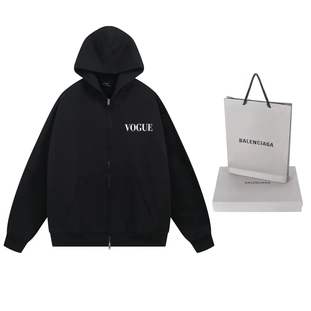 🅿️370 real photos [Top version. Official website quality] BALENCI*GA/Paris. SS24 new Balenciaga Vogue co-branded series. Front and rear LOGO direct-printed hooded sweatshirt. Brick cabinet synchronization. Genuine product developed at the first time, happy to print and compare! The fabric is made of Paris ZP custom-woven and dyed cotton terry sweatshirt. Weighing 460 grams, the cloth surface is clean. The cloth pattern is clear, soft and comfortable. The threads are dyed with no color difference. The printing is made of environmentally friendly imported materials with direct inkjet printing. The pattern letters are clear and the effect is three-dimensional. The version adopts OS loose shoulder style. Same style for men and women. Code: BL238905 Color: black, off-white Size: XS S M L