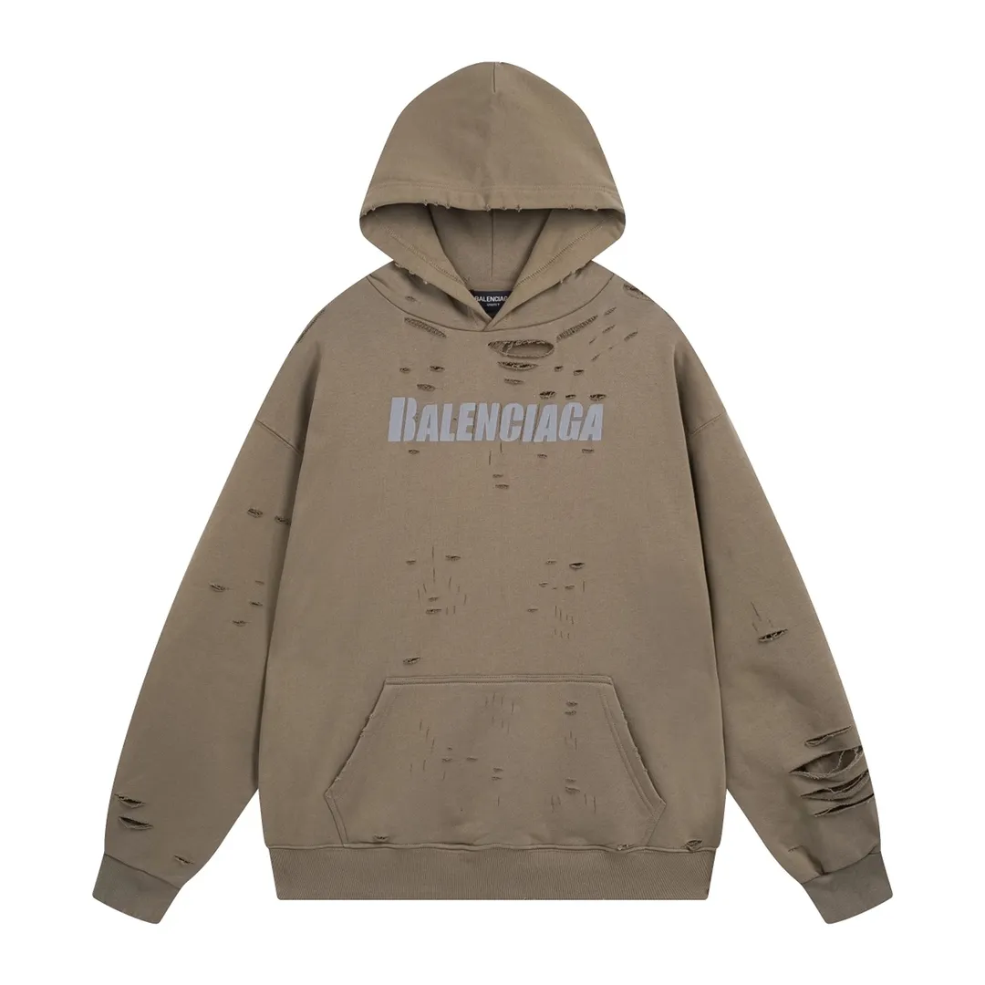 🅿️396 Detailed picture [Top version. Official website quality] BALENCI*GA/Paris. Classic style. 22SS #BALENCI*GA# Artistic ripped hole and velvet inner two-piece hooded sweatshirt. Autumn and winter brick cabinets are synchronized. Welcome to compare. The fabric is made of Paris ZP custom-woven and dyed cotton double yarn David coat with velvet lining. The fabric pattern is clear, soft and comfortable. The threads are woven and dyed with no color difference. The classic letter LOGO adopts precision stencils, imported environmentally friendly rubber paddles, and turtle crack printing, with a three-dimensional effect. Garment positioning art is worn with holes, and the hem is threaded. The brim of the hat and the bag mouth are hand-worn vintage. Restore the brick cabinet, and the version adopts the OS loose shoulder version. Same style for men and women Coding: BL238001 Color: Black. White. Hulan. Brown. Dark green. Burgundy. Purple Size: XS to L
