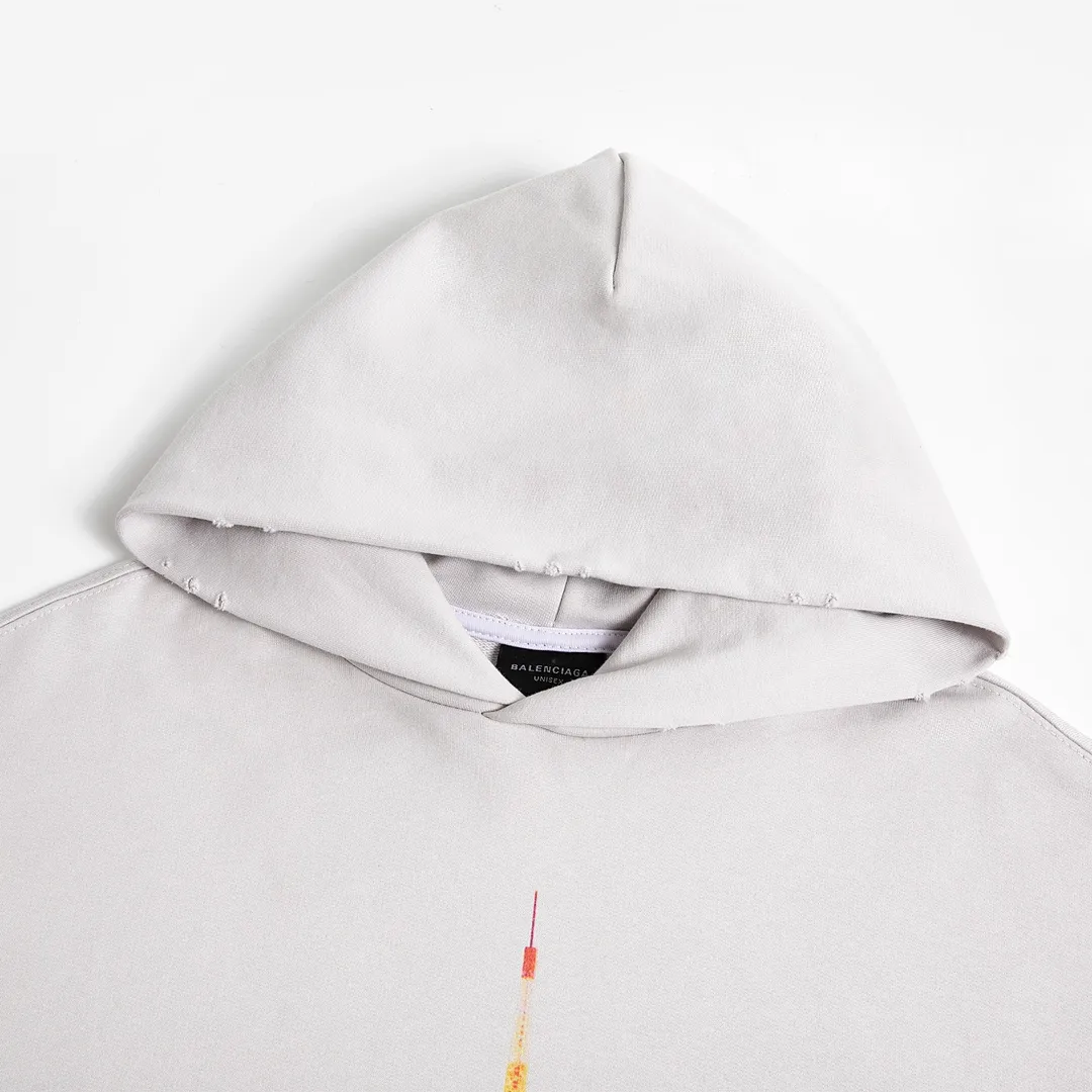 🅿️310 7156# Detailed picture Top version [[BALENCIA*GA] official website quality Paris new Japan Tokyo Tower series hooded sweatshirt OS version Loose dropped shoulders Unisex style Fabric: 480g 100% cotton terry David sweater Technology: Front and back digital printing Garment wash Distressed Distressed Shape solid color Color: black blue off-white Size: XS S M L