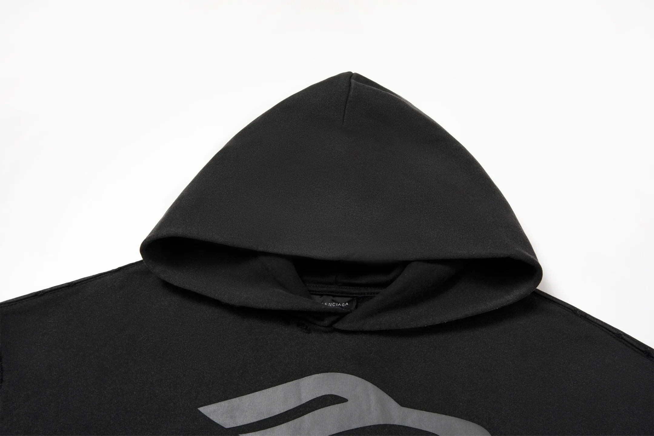 🅿️300 7186# Detailed picture Top version [[BALENCIA*GA] official website quality Paris new 3M artistic letter printed hooded sweatshirt OS version loose dropped shoulders Unisex style Fabric: 480g 100% cotton terry David sweater (garment wash) Process: front panel printing garment wash distressed worn shaping solid color Color: washed black off-white Size: XS S M L