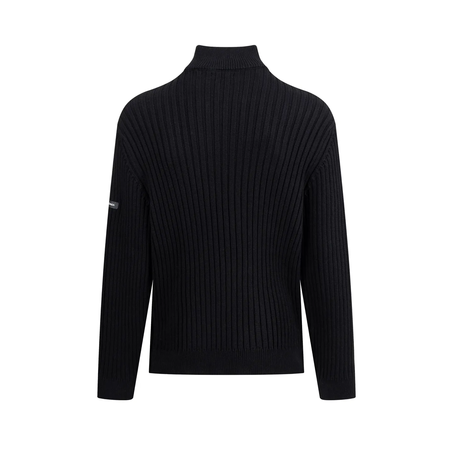 🅿️530 [Exclusive supply] BLCG 25FW high-neck half-zip sweater with armbands. The core craftsmanship of this item lies in the cross-border fusion of high-tech lamination and traditional knitting. The basis of ready-made garments is high-elastic coarse pit knitting, which achieves strong three-dimensional texture and excellent elasticity through thick gauge and special yarns. The elastic characteristics are mainly characterized by high rebound, multi-directional extension and excellent recovery. Relying on the natural structural stretch of the rough ribbed structure and combining it with high-elastic yarns, it has high stretchability in both the longitudinal and transverse directions (up to 6-10cm). It has no sense of restraint when moving, and can quickly return to its original shape, resist wrinkles, maintain shape, and avoid sagging. The iconic black polyurethane tape is precisely sewn onto the uneven knitted surface. At the same time, the elasticity of the underlying knitted structure must not be damaged, and the luster and toughness of the strip itself should be maintained, integrating the decorative strip and the functional structure into one. Size:XS/S/M/L