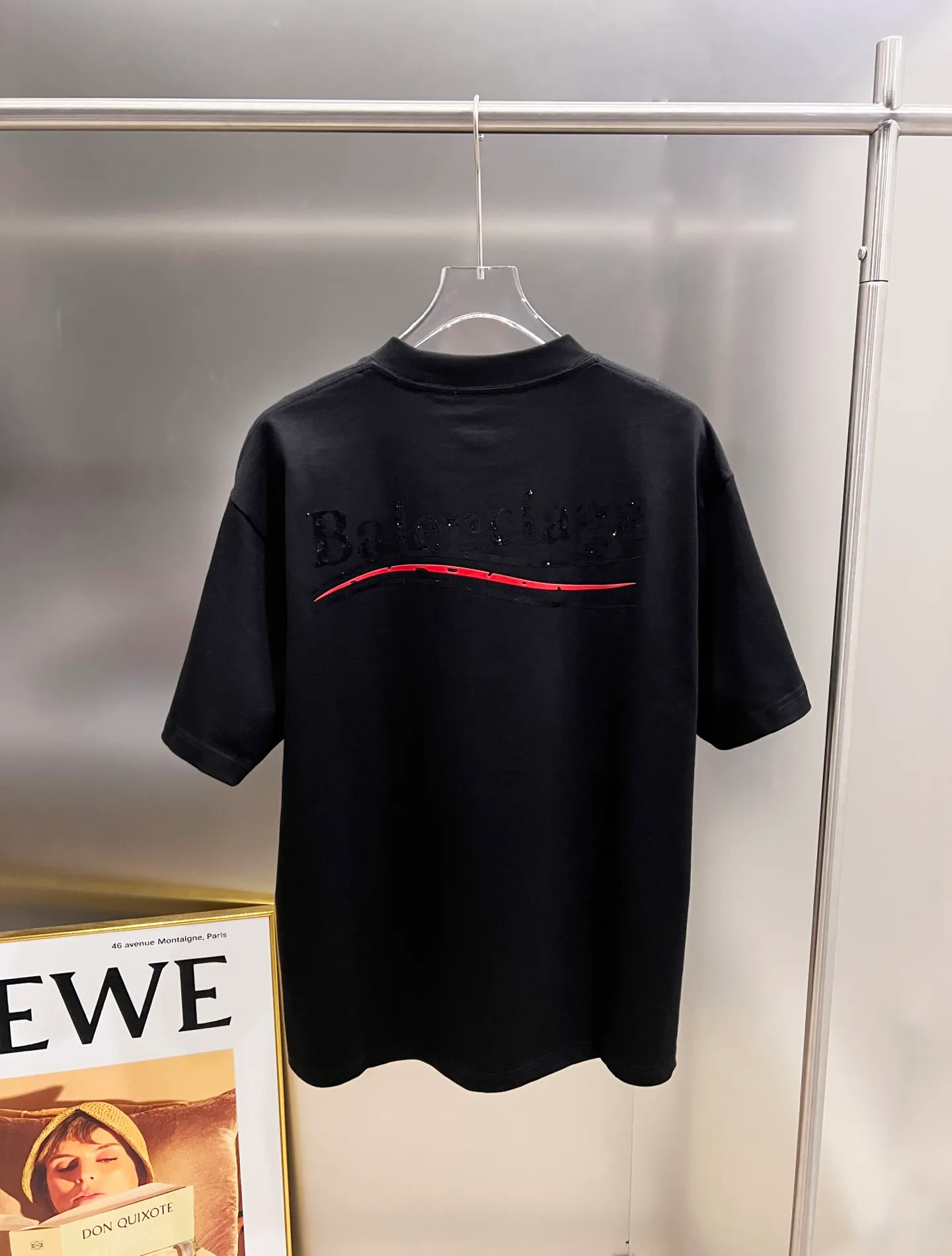 🅿️190 BAL Balenciaga 2025 autumn and winter new short-sleeved T-shirt, classic Coke logo printing + hot diamond process, loose version for men and women, S M L XL XXL, five sizes, color: black, white, Angora red