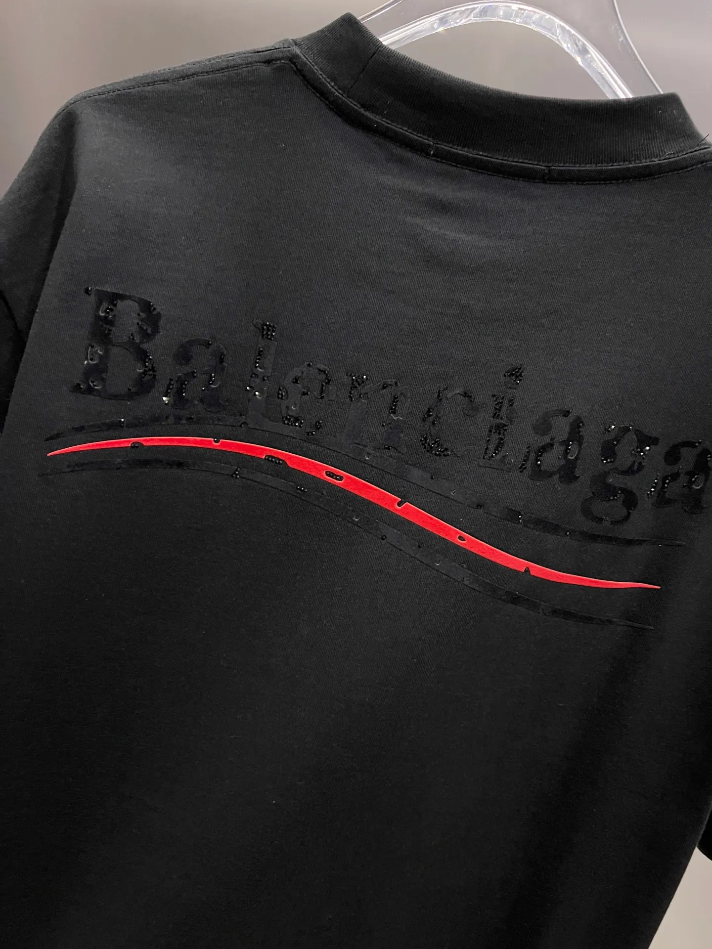 🅿️190 BAL Balenciaga 2025 autumn and winter new short-sleeved T-shirt, classic Coke logo printing + hot diamond process, loose version for men and women, S M L XL XXL, five sizes, color: black, white, Angora red