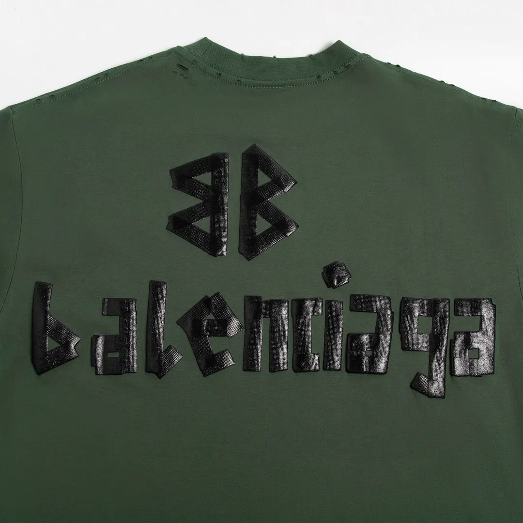 🅿️200 8110# Detailed picture Top version [[BALENCIA*GA] official website quality Paris new yellow tape digital direct spray long-sleeved T-shirt OS version Loose dropped shoulders Unisex fabric: 260g 100% cotton double yarn Process: front and rear digital direct spray Garment wash worn distressed fixed color solid Color: gray blue black white washed blue wine red green Size: XS S M L