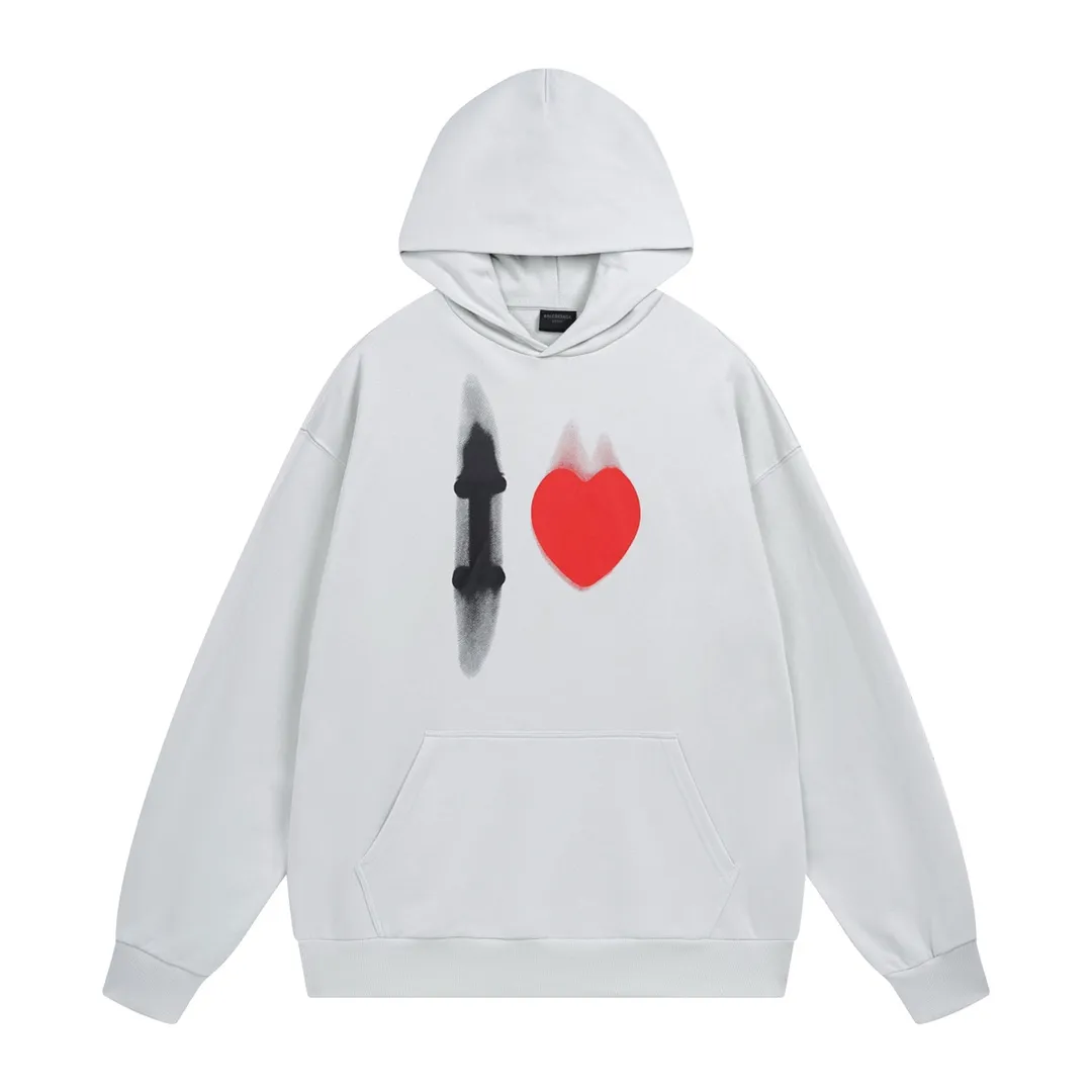 🅿️310 Detailed picture [Top version. Official website quality] BALENCI*GA/Paris BALENCI*GA#Valentine's Day. Limited to the latest model, 520 love printed ribbed embroidery LOGO hooded sweatshirt on the back. Brick cabinet synchronization. The fabric is made of Paris ZP custom-woven and dyed cotton double yarn large sweatshirt. The weight is 450 grams, the cloth surface is clean. The cloth texture is clear. Soft and comfortable. The color fastness is good. It is not easy to change color. The threads are woven and dyed with no color difference. The printing is done by computer direct printing, with ribbed embroidery on the back for a three-dimensional effect. The version adopts OS loose shoulder style. Same style for men and women. Code: BL238028 Color: washed black, off-white. Size: XS S M L