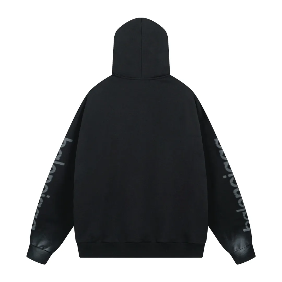 🅿️340 real photos [Top version. Official website quality] BALENCI*GA/Paris. 2024 latest front 3B mud hand-painted washed and distressed hooded sweatshirt. Brick cabinet synchronization. ⚠️Difference market currency. YB development. Worn. Hand-painted consistent with ZP. The fabric is made of Paris ZP custom-woven and dyed cotton terry sweatshirt. The weight is 460 grams, the cloth surface is clean. The cloth pattern is clear, soft and comfortable. The threads are dyed with no color difference. Ready-made garments are hand-painted, spray-painted, worn, distressed, and extra heavy-duty. Comparisons welcome. The version adopts OS loose shoulder design. Same style for men and women. Code: BL238913 Color: black blue Size: XS. S. M. L