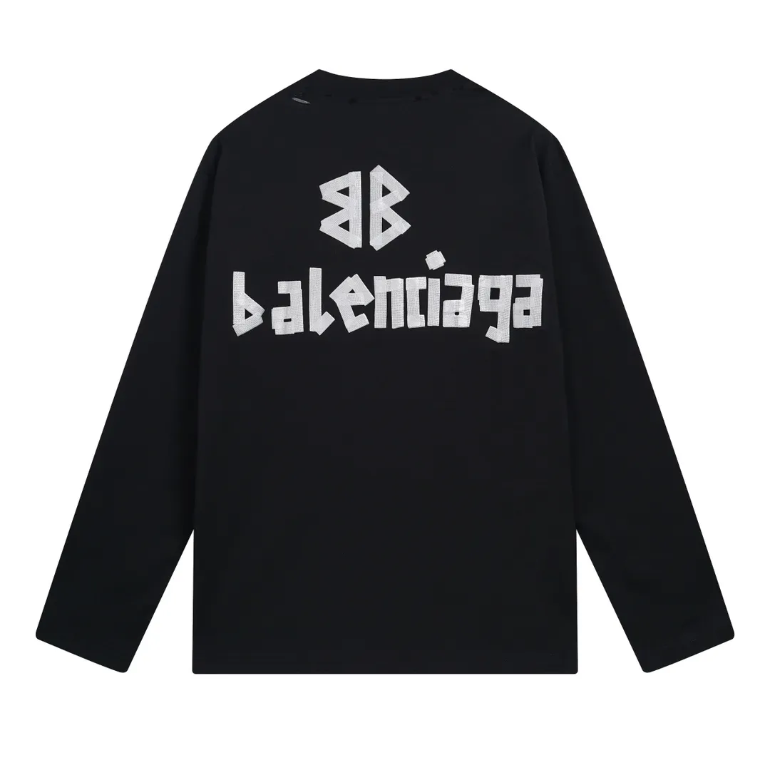 🅿️250 BALENCI*GA Paris tape series printed washed distressed long sleeves. The fabric is made of 280g Paris-specific double yarns*high weight 1:1 double yarn rib. The front and rear panels are made of imported Kornray machine direct-injection printing technology. Distressing + multi-position cutting and wear-making process. Two high-temperature shaping washes. os dropped shoulders and loose version. Same style for men and women -Color: off-white, iron gray, burgundy, green, black blue, fog blue -SIZE: XS S M L style number 8602#