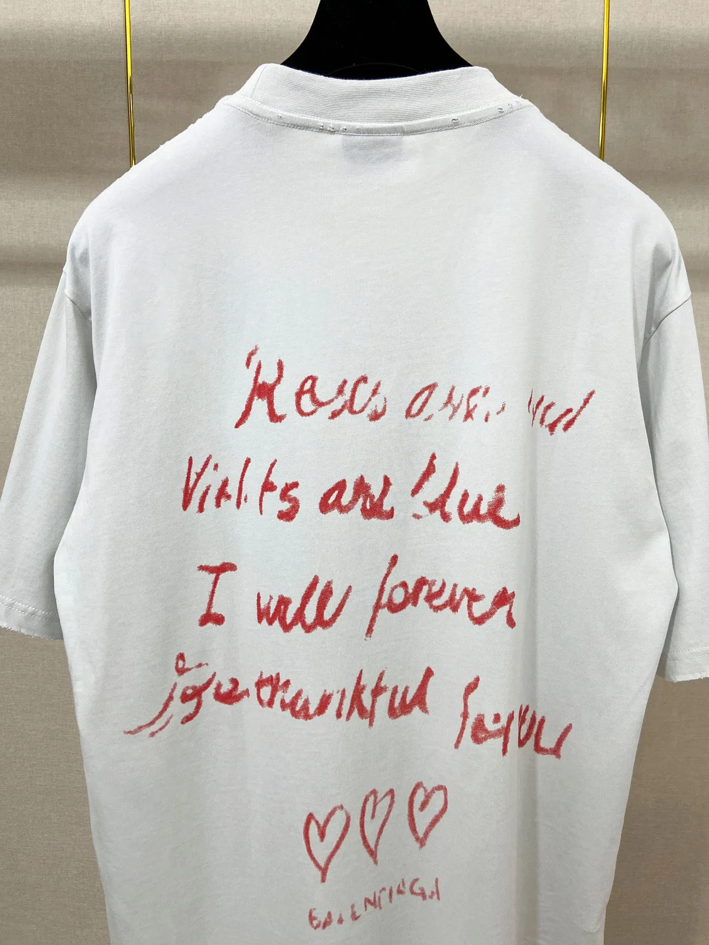 🅿️180 9189# Actual photo top version [[BALENCIA*GA] official website quality Paris's new Chinese Valentine's Day limited edition short-sleeved T-shirt OS version loose dropped shoulders Uniform style for men and women Fabric: 260g 100% cotton double yarn Technology: front and back digital direct printing Garment wash worn distressed fixed color Color: washed black off-white Size: XS S M L