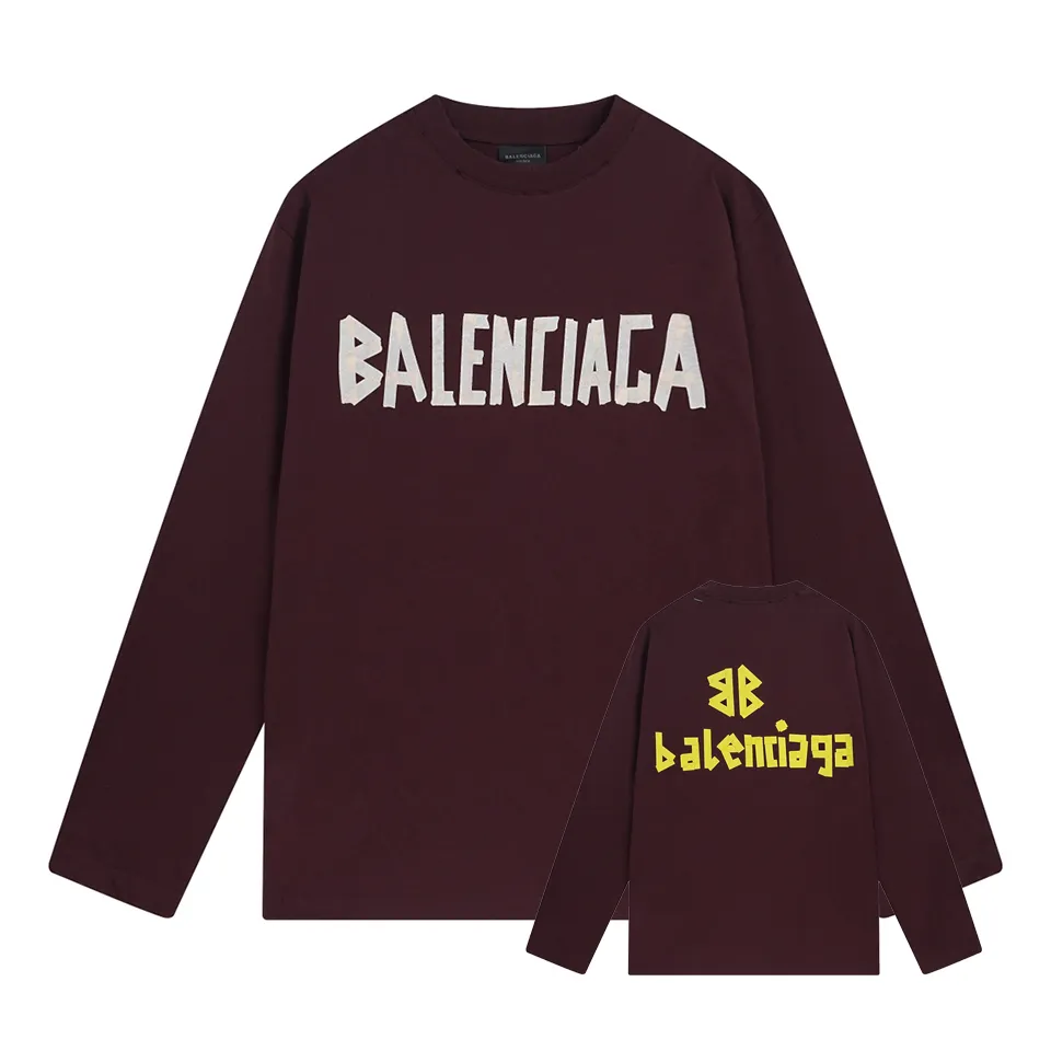 🅿️250 BALENCI*GA Paris tape series printed washed distressed long sleeves. The fabric is made of 280g Paris-specific double yarns*high weight 1:1 double yarn rib. The front and rear panels are made of imported Kornray machine direct-injection printing technology. Distressing + multi-position cutting and wear-making process. Two high-temperature shaping washes. os dropped shoulders and loose version. Same style for men and women -Color: off-white, iron gray, burgundy, green, black blue, fog blue -SIZE: XS S M L style number 8602#