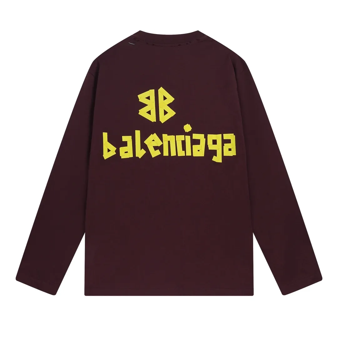🅿️250 BALENCI*GA Paris tape series printed washed distressed long sleeves. The fabric is made of 280g Paris-specific double yarns*high weight 1:1 double yarn rib. The front and rear panels are made of imported Kornray machine direct-injection printing technology. Distressing + multi-position cutting and wear-making process. Two high-temperature shaping washes. os dropped shoulders and loose version. Same style for men and women -Color: off-white, iron gray, burgundy, green, black blue, fog blue -SIZE: XS S M L style number 8602#
