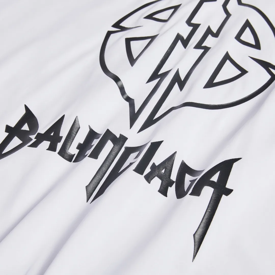 🅿️160 9103# Detailed picture Top version [[BALENCIA*GA] Official website quality Paris new classic letter LOGO printed short-sleeved T-shirt OS version Loose dropped shoulders Unisex style Fabric: 260 grams 100% cotton double yarn Technology: Front and rear panels left and right sleeve printing Garment wash Shape solid Color: Gray blue White Size: XS S M L