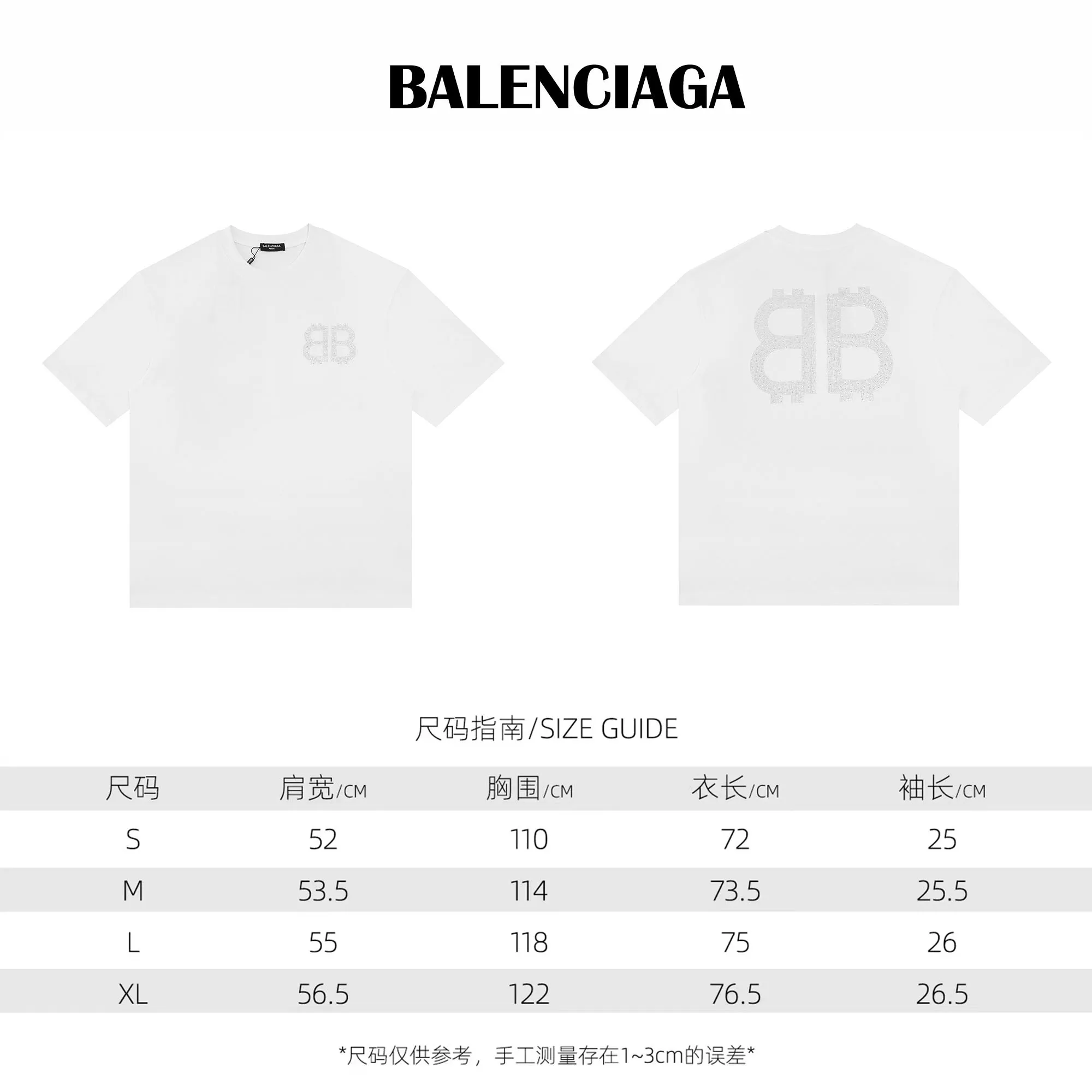 🅿️160 Style: 2026 new Balenciaga hot diamond short-sleeved T-shirt Material: Made of active colored diamond high version 300g double yarn combed cotton Size: S～XL Color: White Style number: F3020