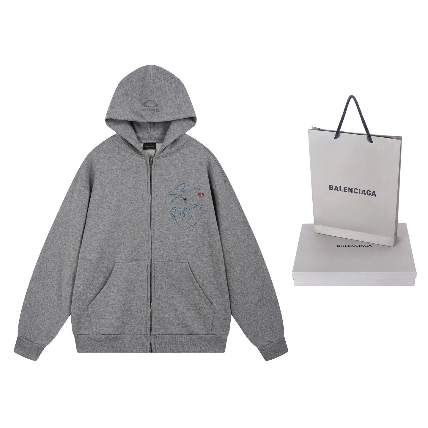 🅿️390 real photos [Top version. Official website quality] BALENCI*GA/26 new model. Balenciaga Music |Britney Series limited edition music collaboration series, front and back direct-print printing, embroidered hat, zipper hooded cardigan and sweatshirt, SS26 latest style. Research and development at the first time, different market currencies. Comparisons welcome. The fabric is made of Paris ZP custom-woven and dyed cotton sweatshirt, with a weight of 460 grams. The cloth surface is clean. The cloth pattern is clear, soft and comfortable. The threads are dyed with no color difference. Printing adopts computer direct printing. The embroidery is done using imported Tajima embroidery machines. Jubie market currency. Welcome to compare. The version adopts OS loose shoulder design. Same style for men and women. Code: BL259958 Color: Gray Size: XS S M L