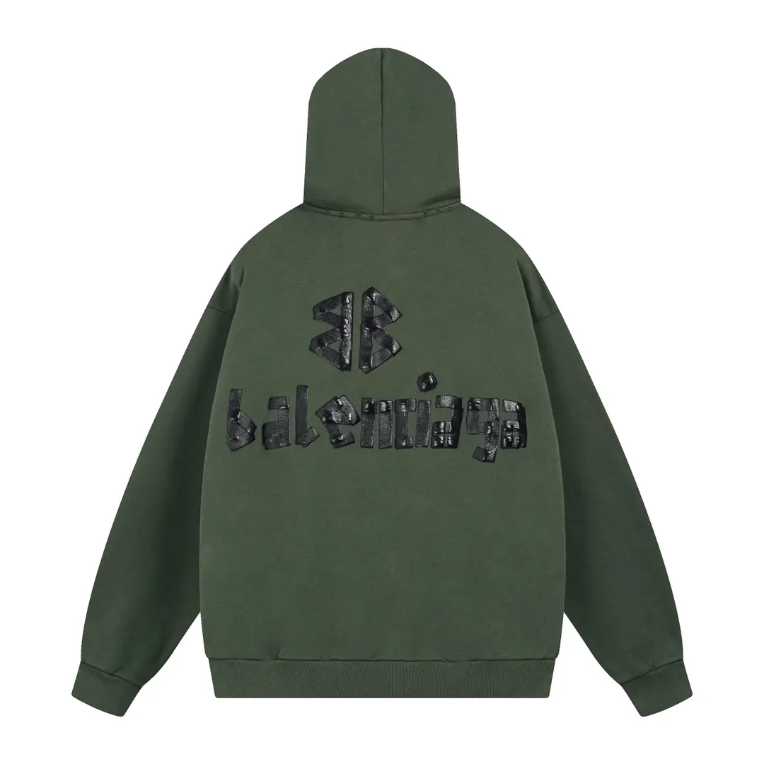 🅿️420 - BALENCI*GA 24ss Paris hot-selling tape hooded sweatshirt. The front and back panels are printed with tape direct printing. Many hand-made grinding. The ready-made clothes are washed and worn. The cloth surface is clean. The cloth pattern is clear, super heavy work. Soft and comfortable. Exclusively pattern-woven and dyed 450g fabric. Threads are dyed in the same vat with zero color difference. Different from the market currency. The version adopts os loose shoulder version. Welcome to compare, same style for men and women. -Color: Iron gray blue, Paris blue, washed black, burgundy, fluorescent yellow, green, khaki -SIZE: XS S M L style number 8912#