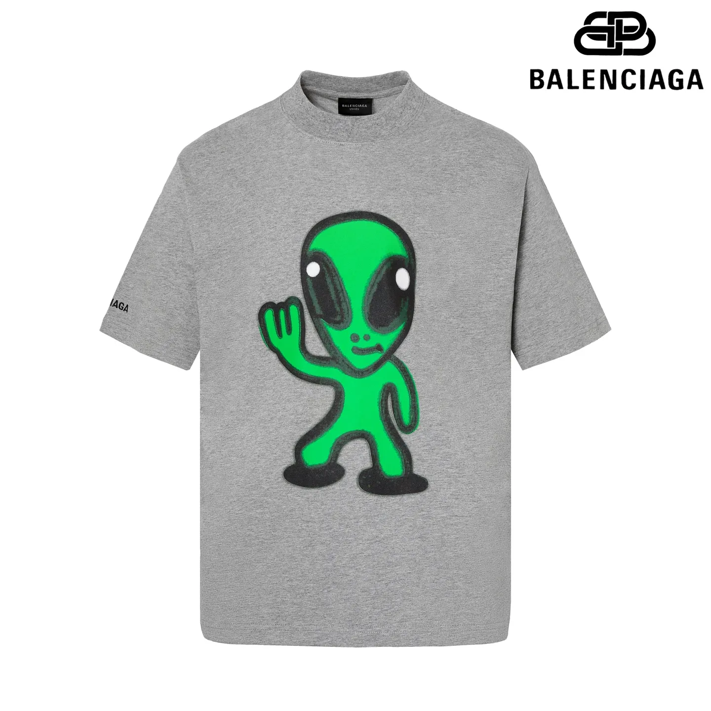 🅿️180 9196# Detailed picture Top version [[BALENCIA*GA] official website quality Paris new front panel alien back panel smiley face printed luminous effect short-sleeved T-shirt OS version loose dropped shoulders Unisex fabric: 260 grams 100% cotton double yarn Technology: front and rear digital direct injection Right sleeve embroidery Garment wash Shape solid color Color: black off-white floral gray Size: XS S M L