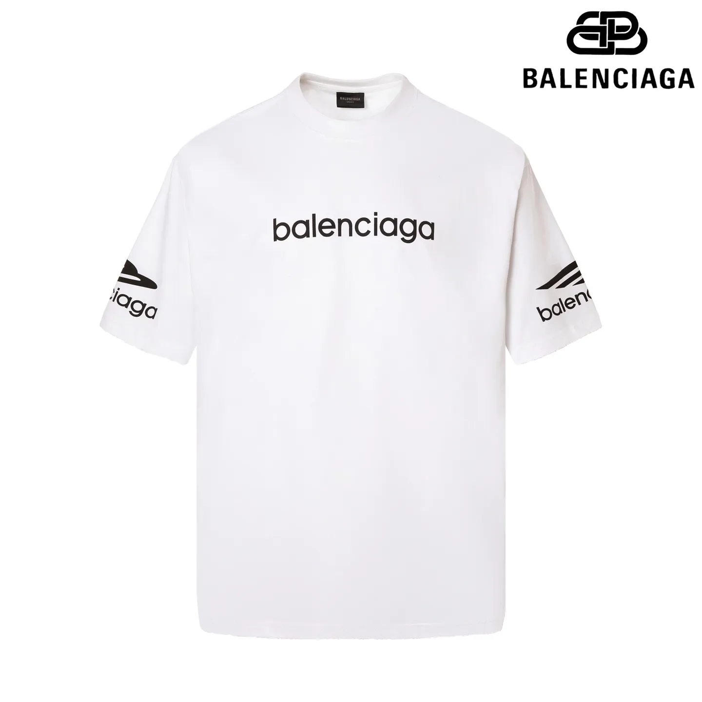 🅿️170 9187# Detailed picture Top version [[BALENCIA*GA] official website quality Paris new ski series 3M artistic letter LOGO printed short-sleeved T-shirt OS version loose dropped shoulders Unisex style Fabric: 260 grams 100% cotton double yarn Technology: front and rear panels left and right sleeve printing Garment wash spray painting worn distressed shaping solid color Color: black white Red (red has different craftsmanship and different prices) Size: XS S M L