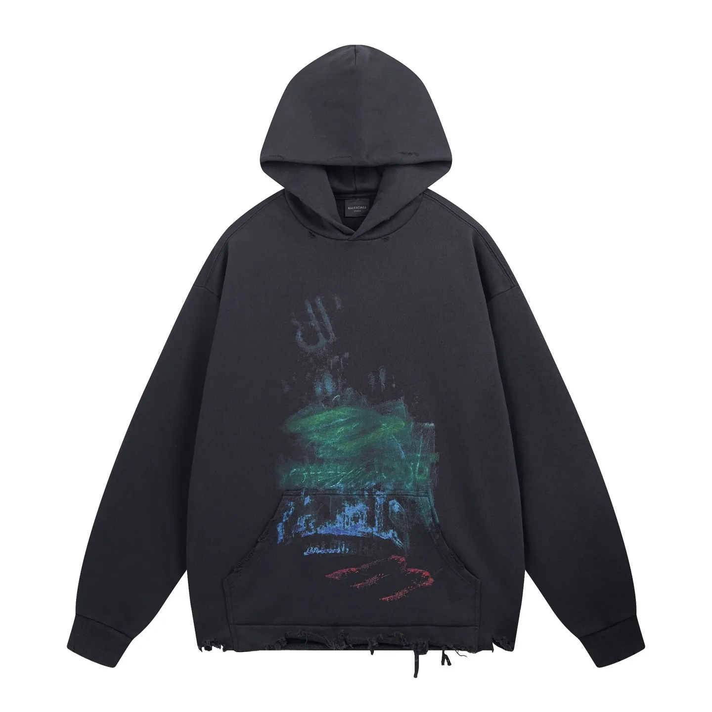 🅿️360 detailed pictures [Top version. Official website quality] BALENCI*GA/Paris BALENCI*GA#25 Paris new model, blurred pattern on the front and back, direct spray of white ink on the front and back, worn and damaged by washing, old hem, hand-polished hooded sweatshirt, brick cabinet synchronization. The worn and worn ZP is the same, welcome to compare. The fabric is made of Paris ZP custom-woven and dyed cotton sweatshirt. The weight is 460 grams. The cloth surface is clean. The cloth pattern is clear. Soft and comfortable. The color fastness is good. It is not easy to change color. The threads are woven and dyed with no color difference. The printing uses white ink computer direct printing, and the garments are washed, worn and worn, and the craftsmanship is extremely heavy. Jubie market makes goods based on pictures. Comparisons welcome. Restore the brick cabinet. The version adopts the OS loose shoulder version. Same style for men and women. Code: BL258963 Color: gray blue Size: XS S M L