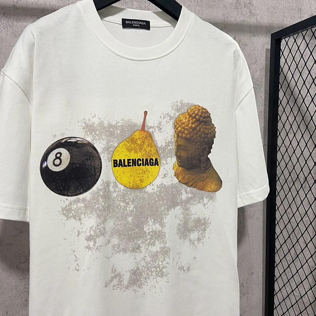 🅿️180 9120# real shot top version [[BALENCIA*GA] official website quality Paris new black 8 pear Gautama short-sleeved T-shirt OS version loose dropped shoulders Unisex style Fabric: 260g 100% cotton double yarn Technology: front panel digital direct printing Garment washing Shape solid color Color: black white Size: XS S M L