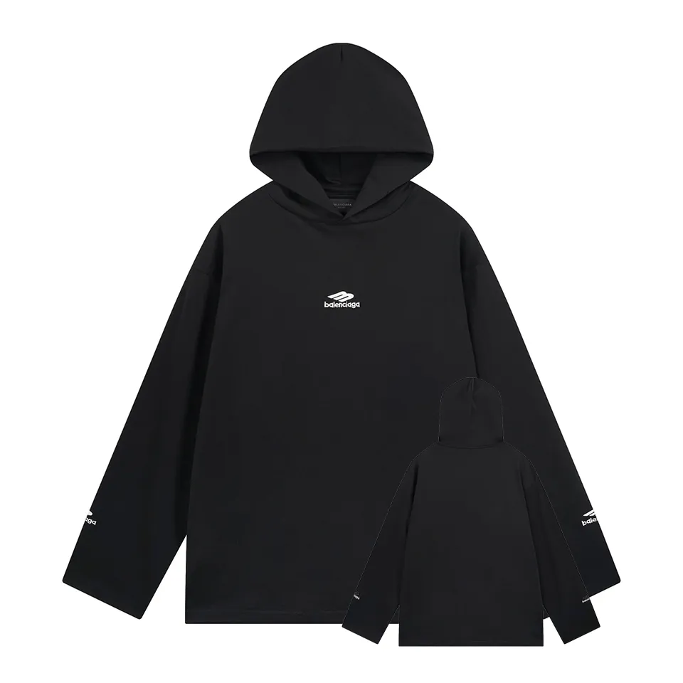🅿️280 BALENCI*GA Paris classic small label 3M logo hooded long-sleeved T-shirt. The front and sleeves are embroidered with imported Tajima machines. The effect is three-dimensional. Restore the brick cabinet. Exclusively woven and dyed 280g fabric. The threads are dyed in the same vat with zero color difference. The version adopts OS loose shoulder version. Welcome to compare. Same style for men and women -Color: black -SIZE: Xs S M L Style No. 8642#