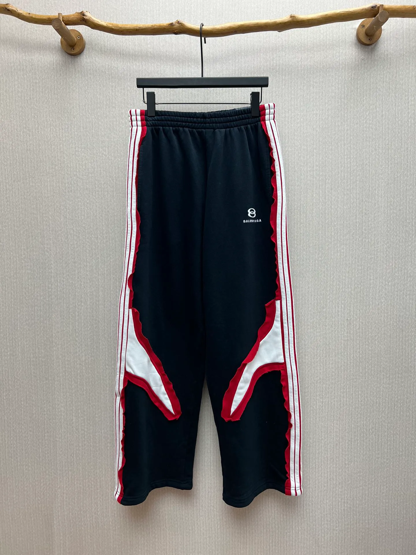 🅿️570 Paris 25ss new mid-waist side striped knitted sweatpants, loose fit, men's style, black, size: XS.S.M.L.