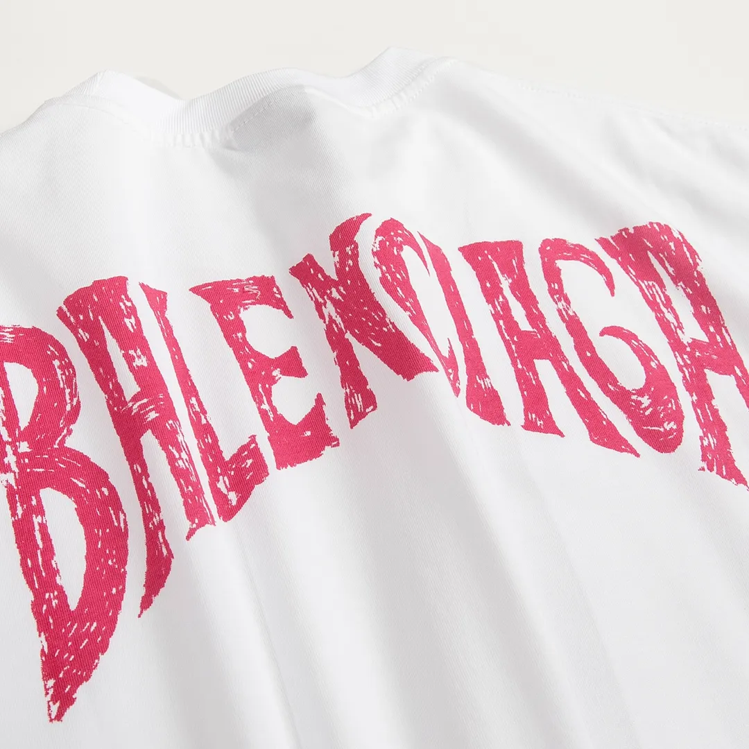 🅿️160 9105# Real shot top version [[BALENCIA*GA] official website quality Paris new classic letter back panel printed short-sleeved T-shirt OS version loose dropped shoulders Unisex fabric: 260g 100% cotton double yarn Process: back panel printing Garment wash Shape solid color Color: black white Size: XS S M L